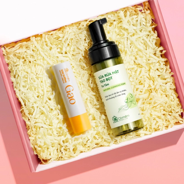 [SET QUÀ TẶNG] Set Hộp Quà Gồm Bọt Rửa Mặt Tơ Tằm Và Son Dưỡng 