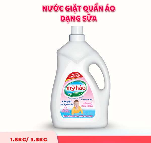  Nước Giặt Dạng Sữa Mỹ Hảo Sạch Dịu Êm Cho Quần Áo Em Bé Da Nhạy Cảm Bình 1.8 KG - 3.5 KG 