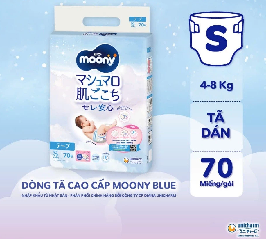  Tã dán cao cấp Moony NB/S/M/L - Nhập khẩu từ Nhật Bản 