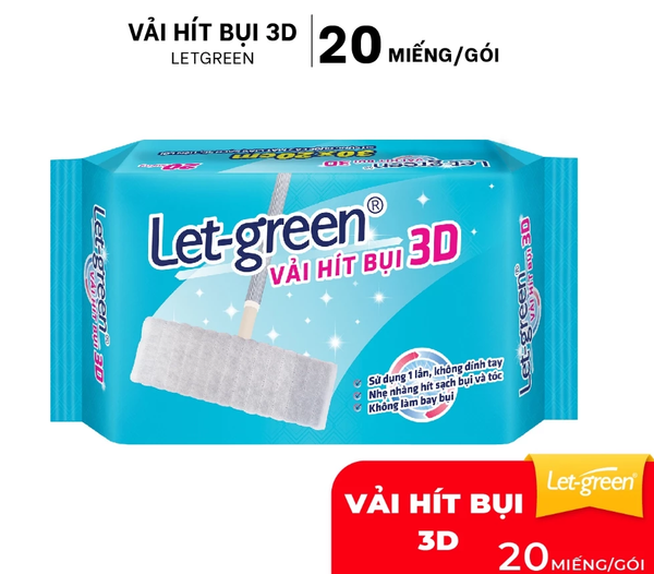  Khăn Giấy Hít Bụi 3D LET-GREEN - Hít Sạch Bụi Mịn, Tóc, Lông Thú Cưng, 20 Miếng/Bao 
