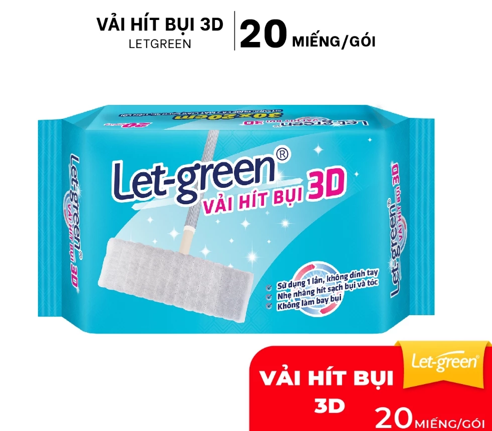 Khăn Giấy Hít Bụi 3D LET-GREEN - Hít Sạch Bụi Mịn, Tóc, Lông Thú Cưng, 20 Miếng/Bao 