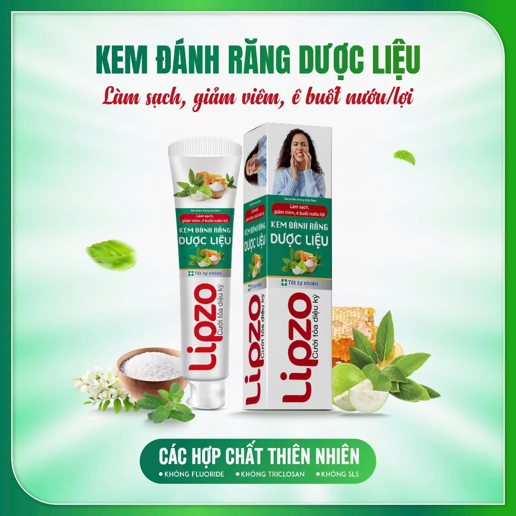  Kem Đánh Răng Dược Liệu Lipzo Tuýp 110g Từ 6 Loại Dược Liệu Thiên Nhiên Vị Ngọt Thơm Bảo Vệ Nướu Lợi 