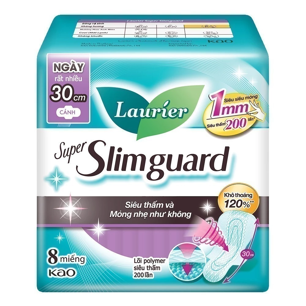  Băng vệ sinh Laurier siêu mỏng bảo vệ 1mm 30cm 8 miếng 