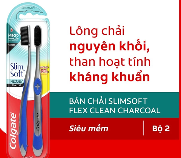  Bàn chải Colgate Slimsoft Flex Clean Charcoal nguyên khối than hoạt tính kháng khuẩn 