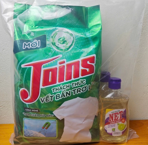  Combo JOINS Bột giặt cao cấp 2.9kg + 2 chai Nước rửa chén Net chanh tươi mát 250g 