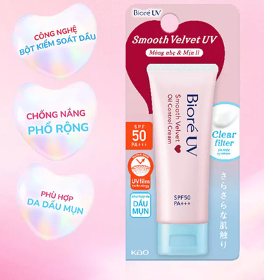  Kem chống nắng kiềm dầu Biore UV màng nhung kiểm soát bóng nhờn SPF50+ PA+++ 30g 