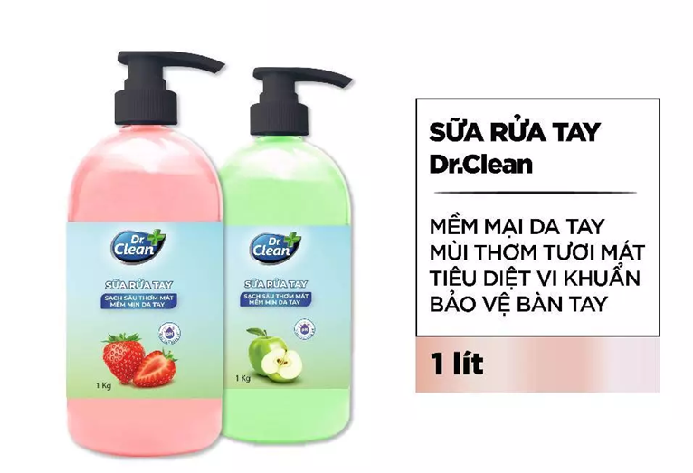  Sữa Rửa Tay Dr.Clean 1L – Dưỡng Ẩm & Lưu Hương Trái Cây Tự Nhiên 