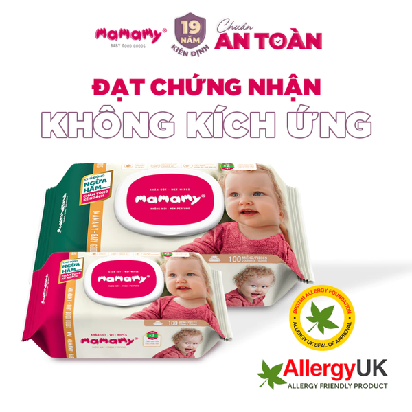  Khăn ướt cao cấp cho bé Mamamy gói 100 tờ gấp đôi ngừa hăm và rôm sẩy, mềm dai sạch sẽ 