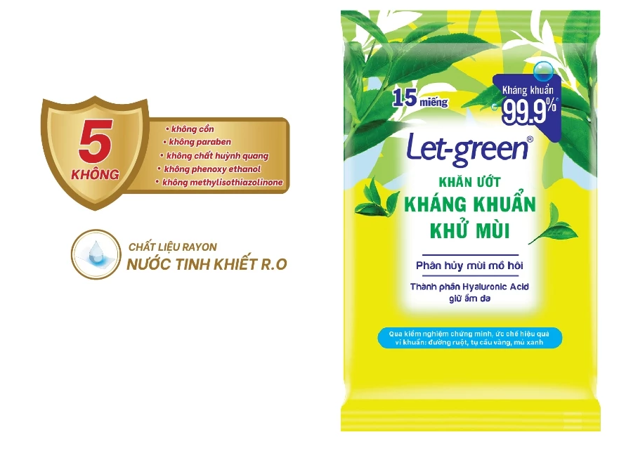  Khăn Ướt Kháng Khuẩn Khử Mùi Bỏ Túi LET-GREEN, 15 Miếng/Gói 