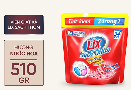  Viên giặt xả 2 trong 1 Lix hương nước hoa sạch thơm mát suốt ngày dài 34 viên 15g 