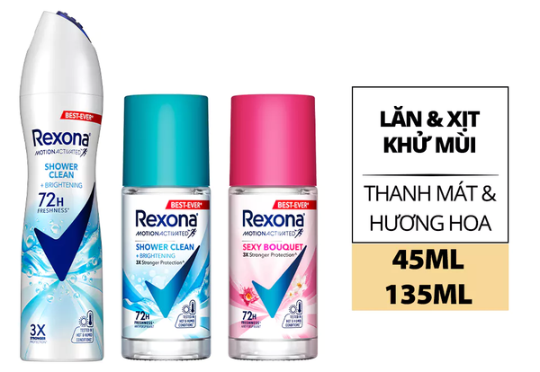  Xịt/lăn khử mùi Rexona 72H khô thoáng dành cho nữ 135/45ml 