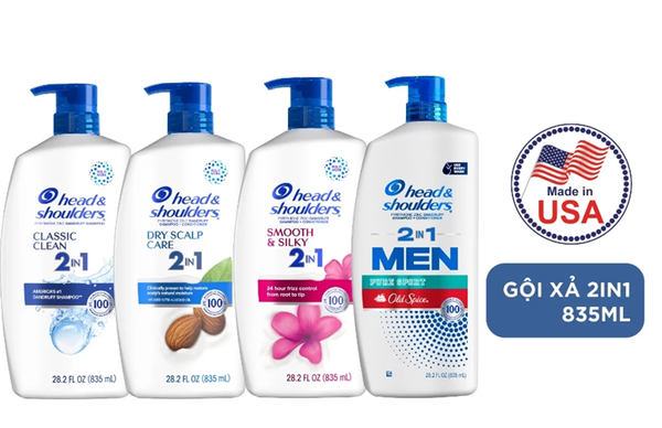  Dầu Gội Và Xả 2in1 Sạch Gàu HEAD & SHOULDERS Mỹ Sạch Sâu/ Dành Cho Da Đầu Khô/ Suôn Mượt/ Hương Nước Hoa - Chai 835 ML 