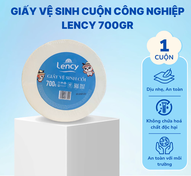  Giấy Vệ Sinh Cuộn Lớn Công Nghiệp Lency - Elene 700 Gram - 2 Lớp, Mềm Mịn, Có Lõi 