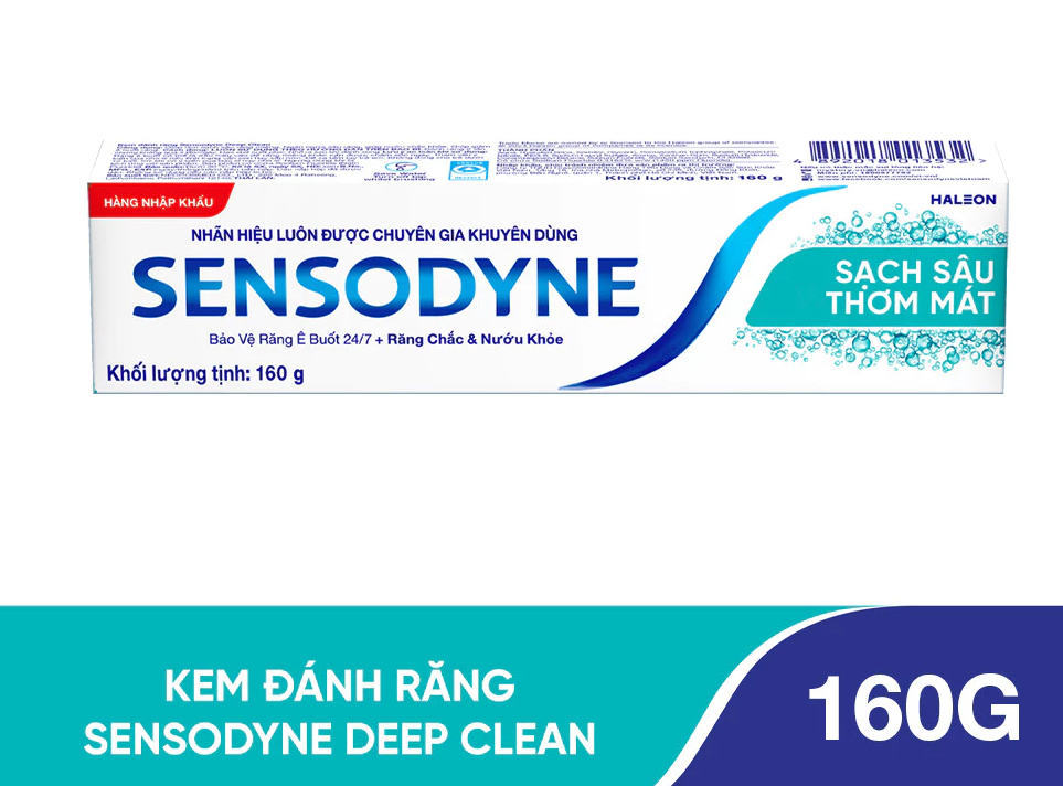  Kem đánh răng SENSODYNE Deep Clean 160g giúp giảm ê buốt hiệu quả, sạch sâu cho hơi thở thơm mát 