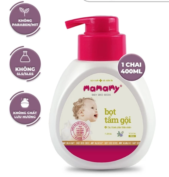  Bọt tắm gội thiên nhiên Mamamy chai 400ml cho bé gốc thực vật, dịu lành 