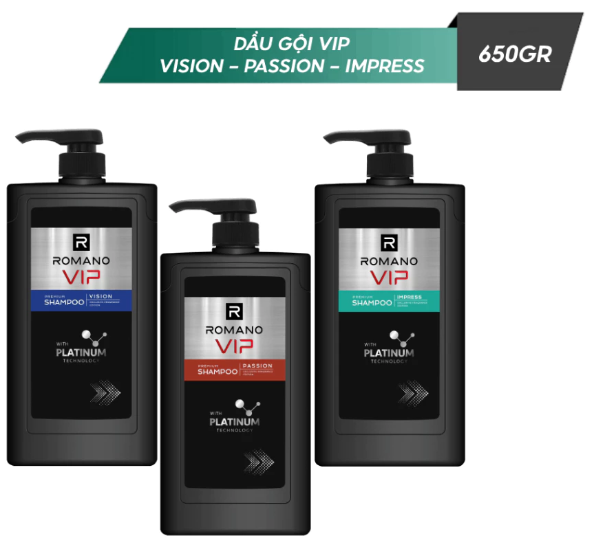  Dầu gội nam cao cấp Romano VIP Passion / Vision / Impress 650g 