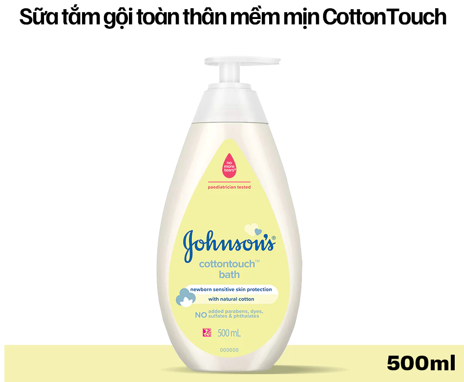 Sữa tắm gội toàn thân mềm mịn Johnson's baby bath Cotton touch 500ml 
