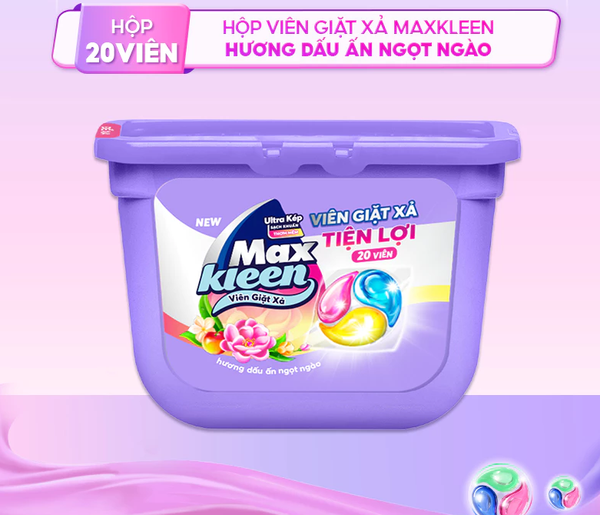  Hộp Viên Giặt Xả MaxKleen Hương Dấu Ấn Ngọt Ngào 20 viên 