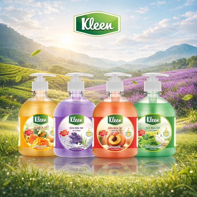  Sữa rửa tay Kleen Làm sạch Giúp kháng khuẩn Giúp dưỡng ẩm 500ml 