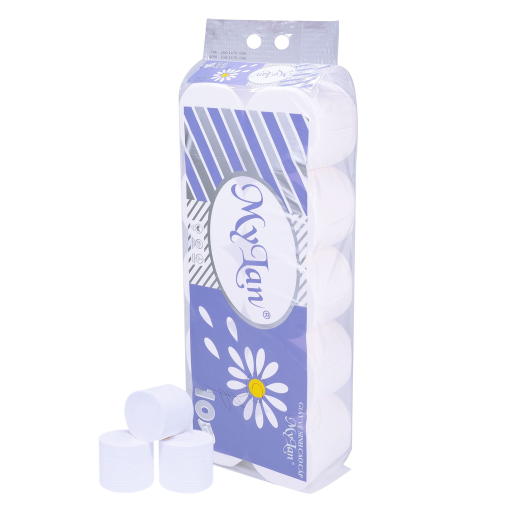  Giấy vệ sinh Mylan hoa cúc không lõi 4 lớp 10 cuộn/lốc 