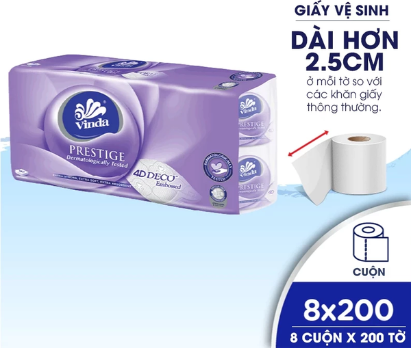  Giấy vệ sinh cao cấp Vinda Prestige 4D 3 lớp (8 Cuộn) 