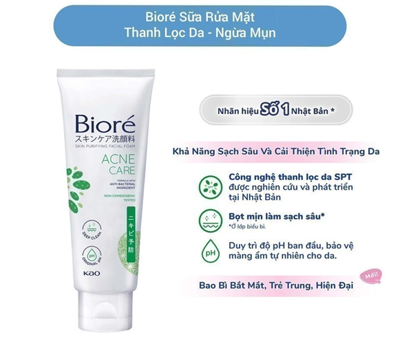  Sữa Rửa Mặt Thanh Lọc Da - Sạch Mụn & Kháng Khuẩn Biore 100g 