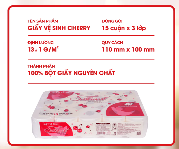  Giấy vệ sinh Silkwell Cherry 15 cuộn 3 lớp chính hãng mềm mịn siêu dai 