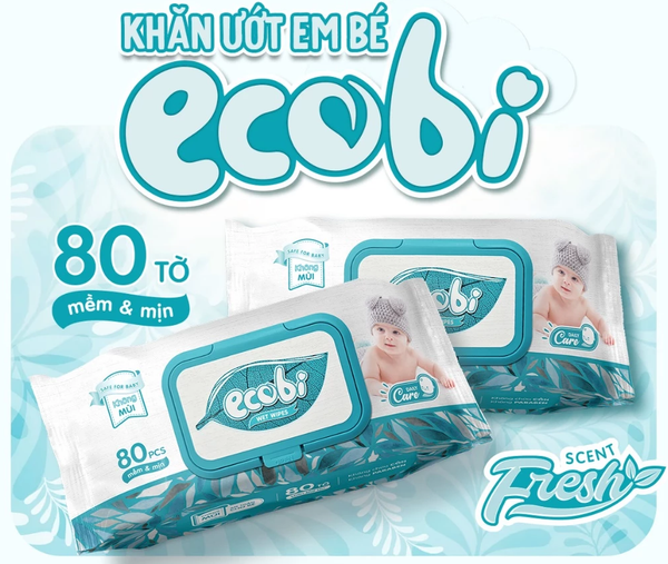 Khăn ướt cao cấp Ecobi gói 80 tờ không mùi 