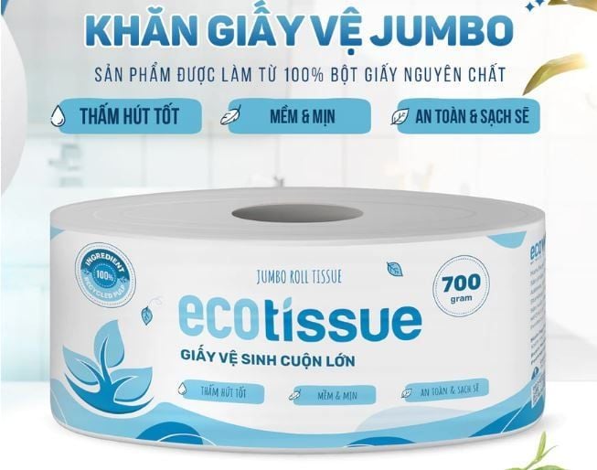  Giấy vệ sinh giấy cuộn cao cấp Ecotissue cuộn lớn 700gr tiết kiệm mềm mịn dai thấm hút tốt 