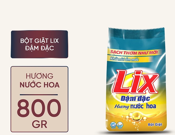 Bột giặt Lix đậm đặc hương nước hoa thơm mát giúp loại bỏ ẩm mốc làm sạch vết bẩn cứng đầu 800g - 5.5kg 