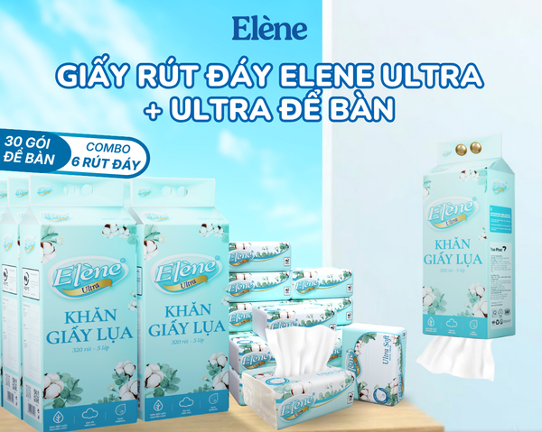  Khăn Giấy Lụa Rút Đáy Elène Ultra 5 Lớp 1600 Tờ 