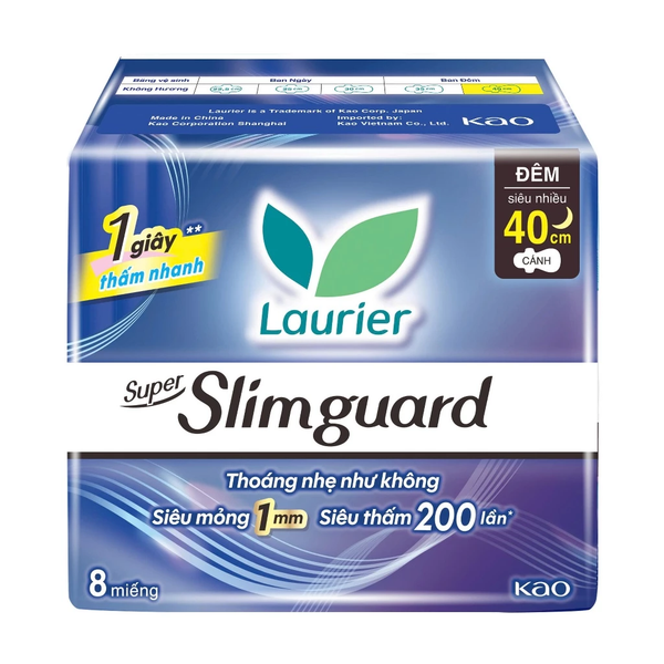  Băng Vệ Sinh Laurier Ban Đêm Siêu Mỏng 1mm 40cm 8 Miếng 
