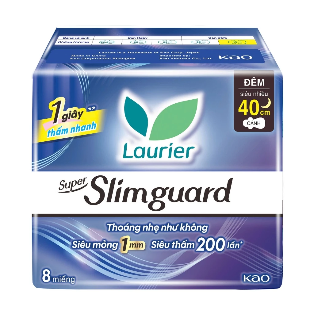  Băng Vệ Sinh Laurier Ban Đêm Siêu Mỏng 1mm 40cm 8 Miếng 