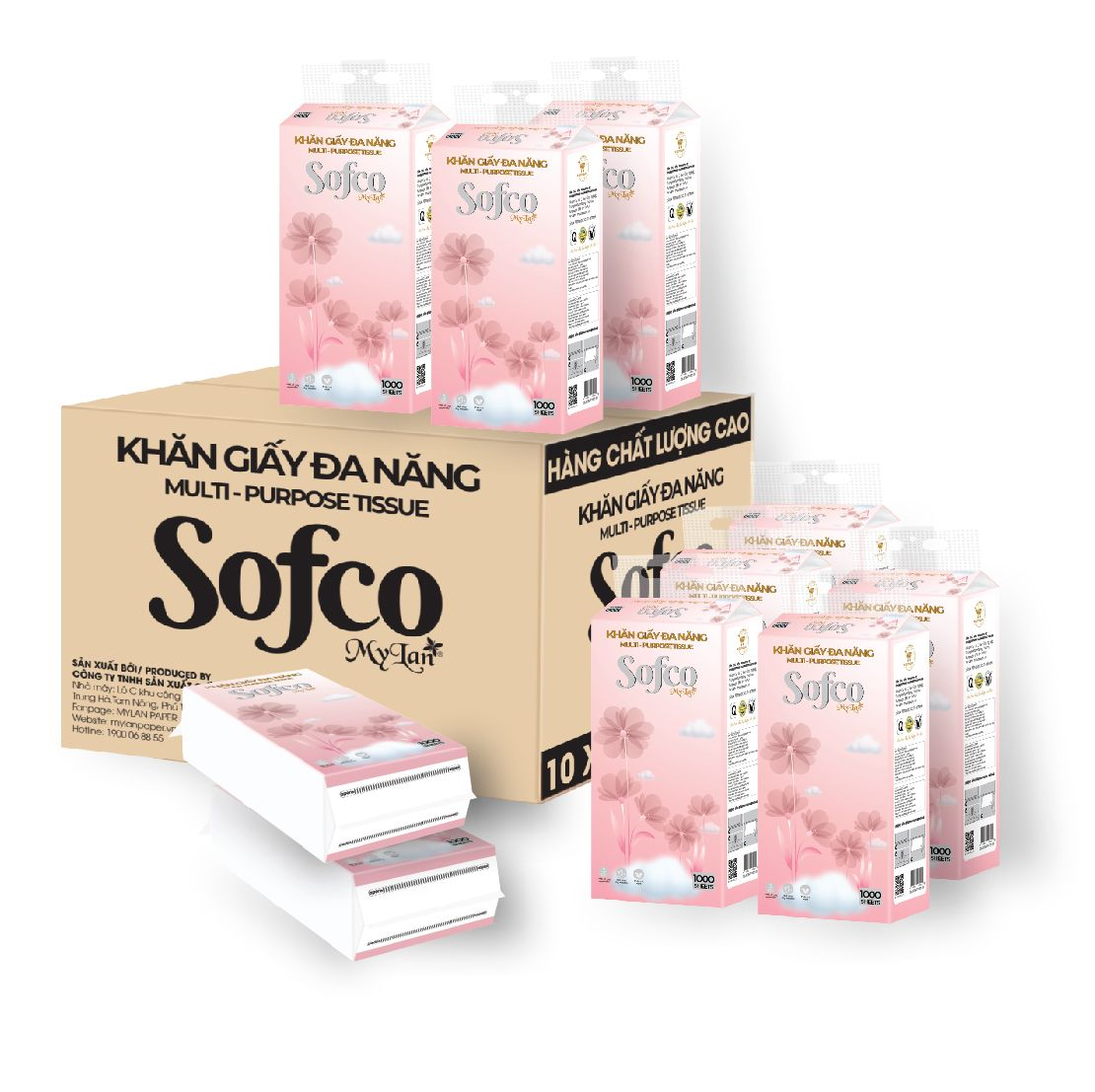  Giấy Rút Treo Tường 4 Lớp Sofco Cao Cấp Thấm Hút Tốt 1000 Tờ/Bịch Tặng 3 Móc Treo 