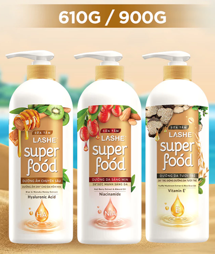  Sữa Tắm LASHE SUPERFOOD Dưỡng Da Sáng Mịn / Dưỡng Ẩm Chuyên Sâu / Dưỡng Da Tươi Trẻ 610G/ 900G/ 1.1KG 