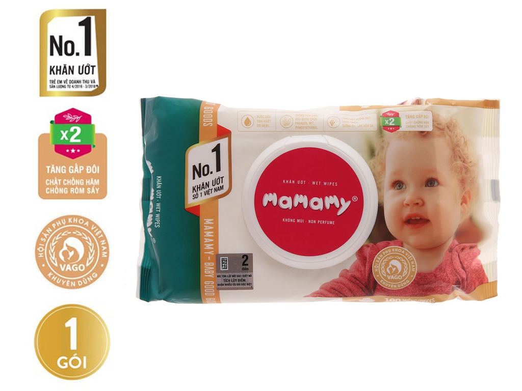  Khăn ướt baby Mamamy không mùi 100 miếng 