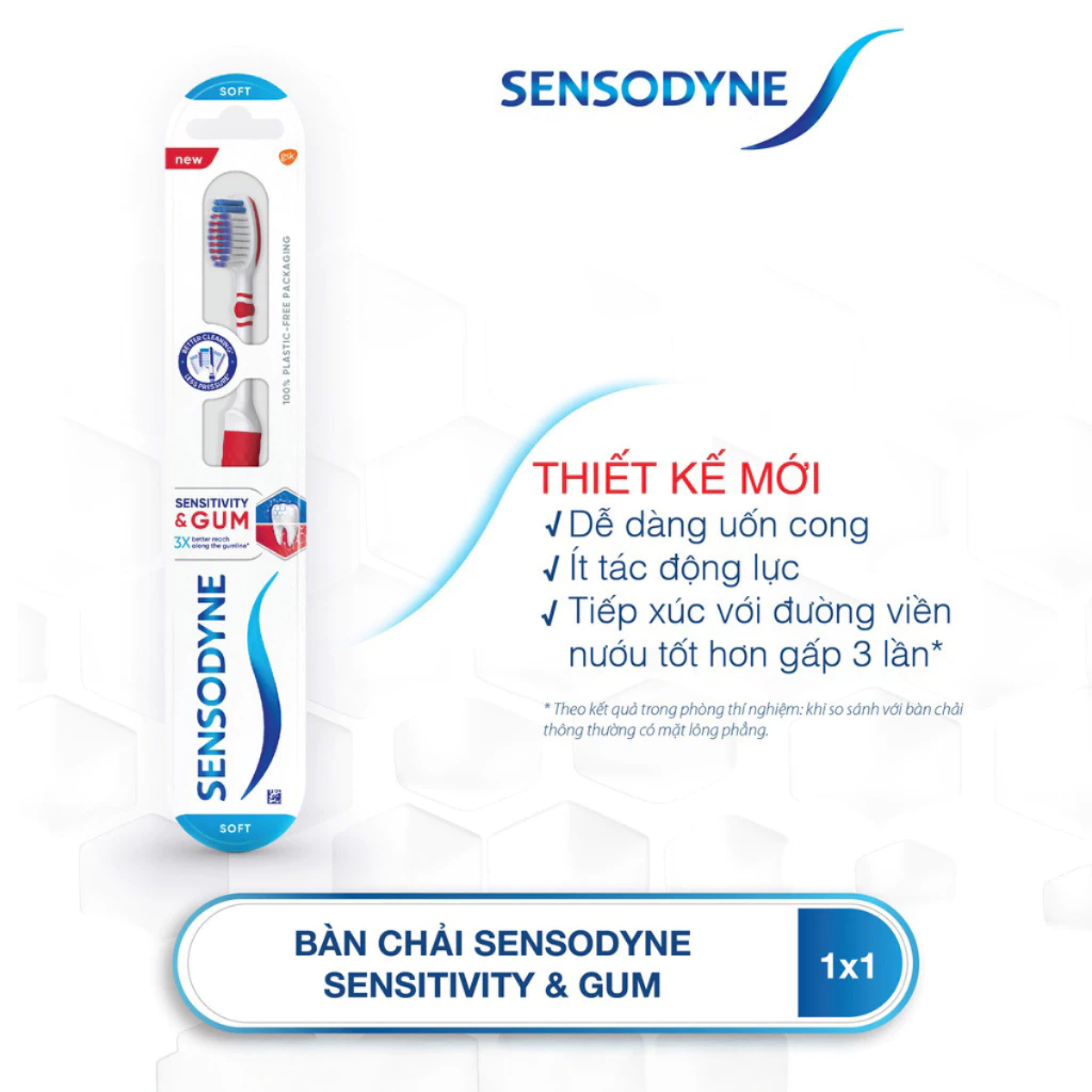  Bàn chải đánh răng SENSODYNE Sensitive & Gum với lông bàn chải mềm, giúp làm sạch răng nhẹ nhàng và bảo vệ nướu 