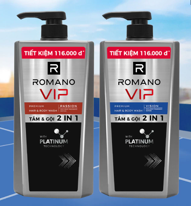  Tắm gội cho nam Cao Cấp Romano VIP Mùi Hương Bí Ẩn Nam Tính Passion / Vision 830g 