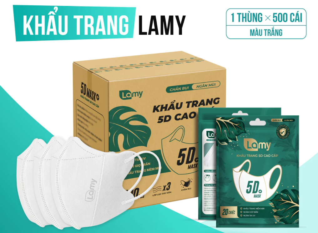  Khẩu trang 5D Lamy kháng khuẩn ngăn ngừa giọt bắn bụi mịn chống tia UV 