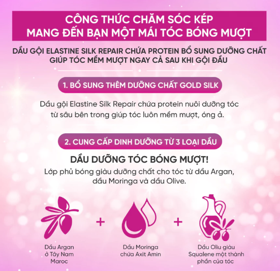  Dầu gội chăm sóc tóc Elastine Silk Repair 550ml Hương Hoa Anh Đào 