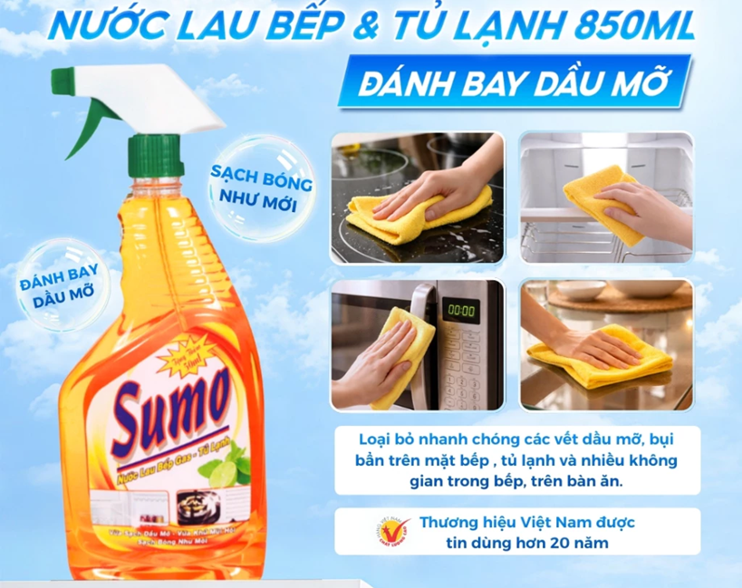  Nước Lau Bếp Và Tủ Lạnh SUMO 850ml Lau Bàn Ăn, Tủ Lạnh, Nước Lau Bếp Ngăn Ngừa Kiến 