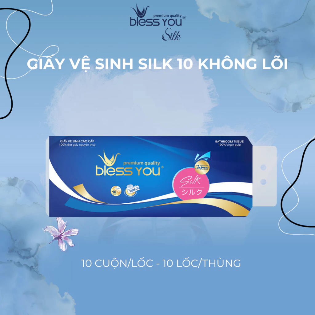  Giấy vệ sinh Bless You Silk 10 không lõi (10 cuộn/ lốc) 