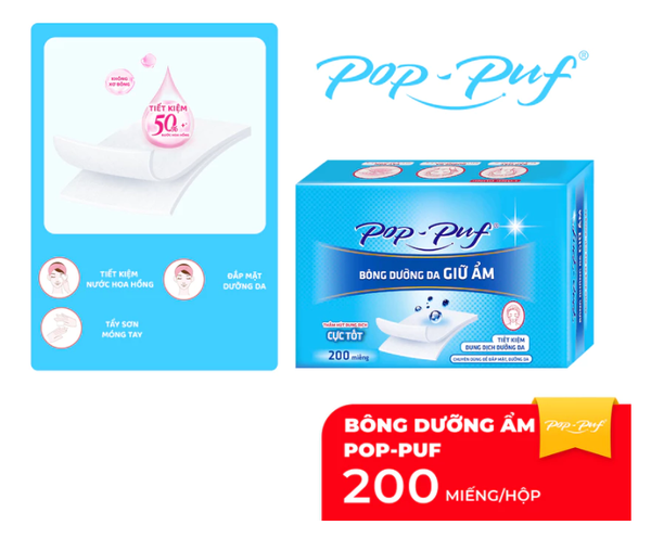  Bông Đắp Toner Dưỡng Da POP-PUF Airlaid Thấm Hút Cực Tốt, Tiết Kiệm Toner 200 Miếng/Hộp 
