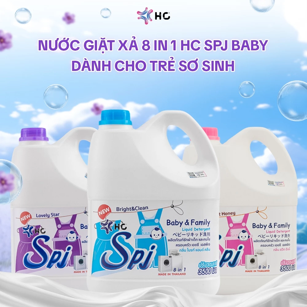  Nước Giặt Xả HC SPJ BABY 8 in 1 Dành Cho Trẻ Nhỏ - Dịu Nhẹ, Thơm Ngọt, An Toàn Cho Làn Da Bé Yêu 