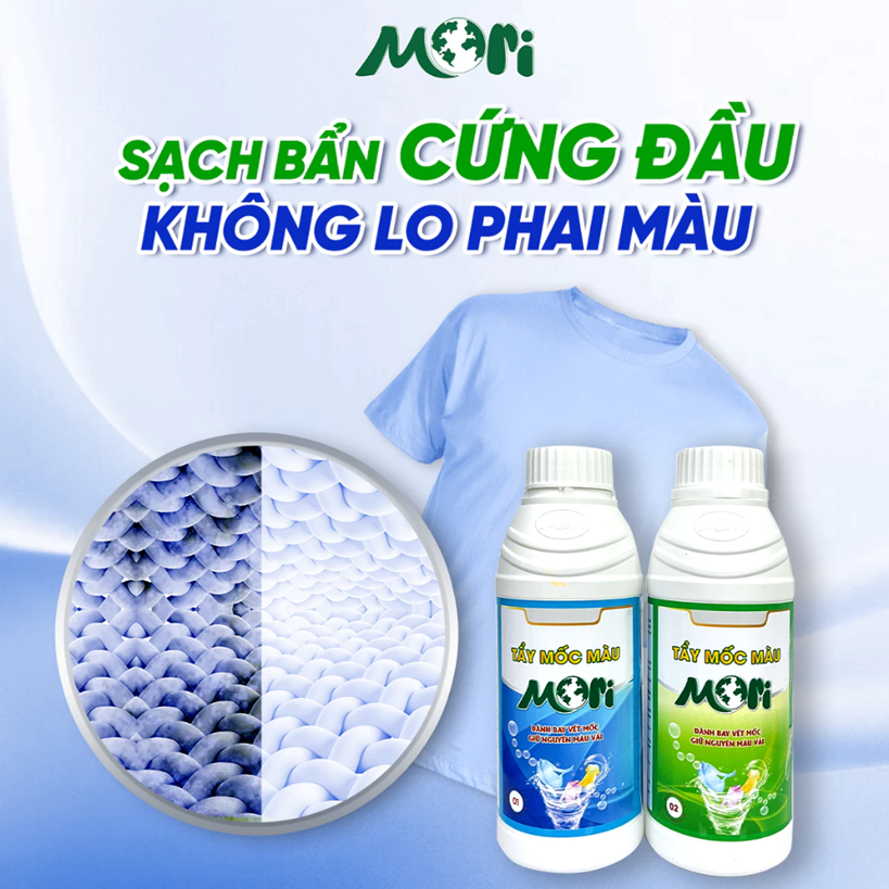  Cặp Tẩy Mốc Quần Áo MORI, Thuốc Tẩy Quần Áo Màu - Sạch Bay Vết Mốc, Giữ Nguyên Màu Vải 500 ml 