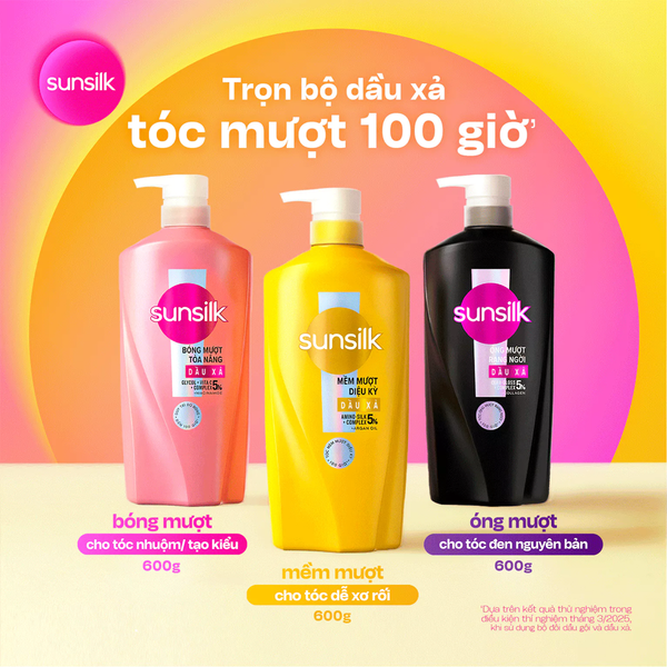  Kem xả Sunsilk cho tóc Mượt 100h (Bóng mướt- Luminous UV / Đen óng - Glossy Black / Mềm mượt - Silky Smooth) 600g 