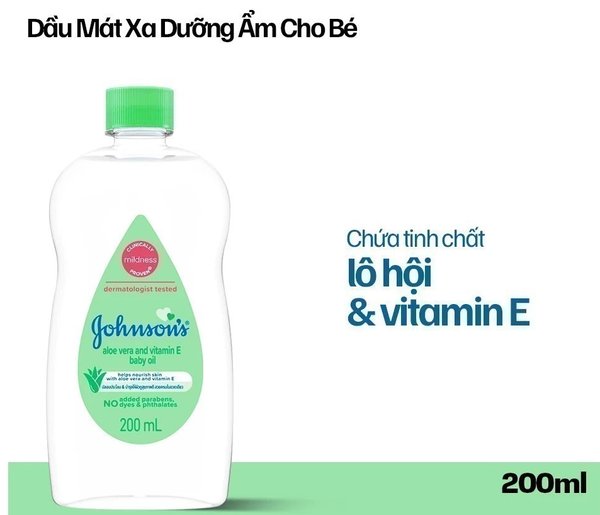  Dầu Mát Xa Cho Bé Johnson's Baby Oil Aloe Vera & Vitamin E 200ml 