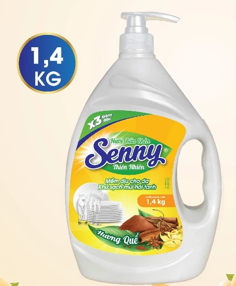 Nước Rửa Chén Dầu Rửa Bát Senny Hương Quế Khử Mùi Tanh Loại Bỏ Dầu Mỡ Sạch Bóng Trong 1 Lần Rửa Dạng Vòi Xịt 1,4Kg 