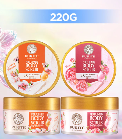  Tẩy Tế Bào Da Chết Dưỡng Sáng PURITÉ Hương Nước Hoa Hoa Anh Đào/ Hoa Hồng 220G 