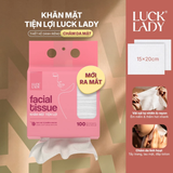  Khăn mặt khô dùng 1 lần Luck Lady 100 tờ/túi, kích thước 15x20cm, phù hợp cho da nhạy cảm, dạng túi rút đáy 